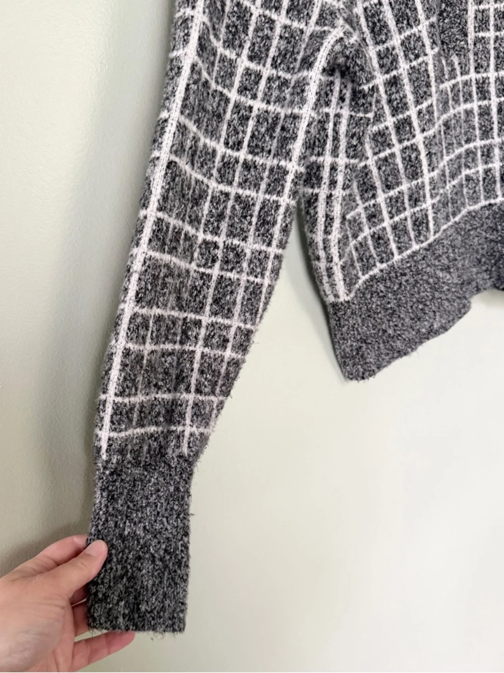 Varley Furley Half‎ Zip Knit Sweater Plaid Grey White Women’s Size XS